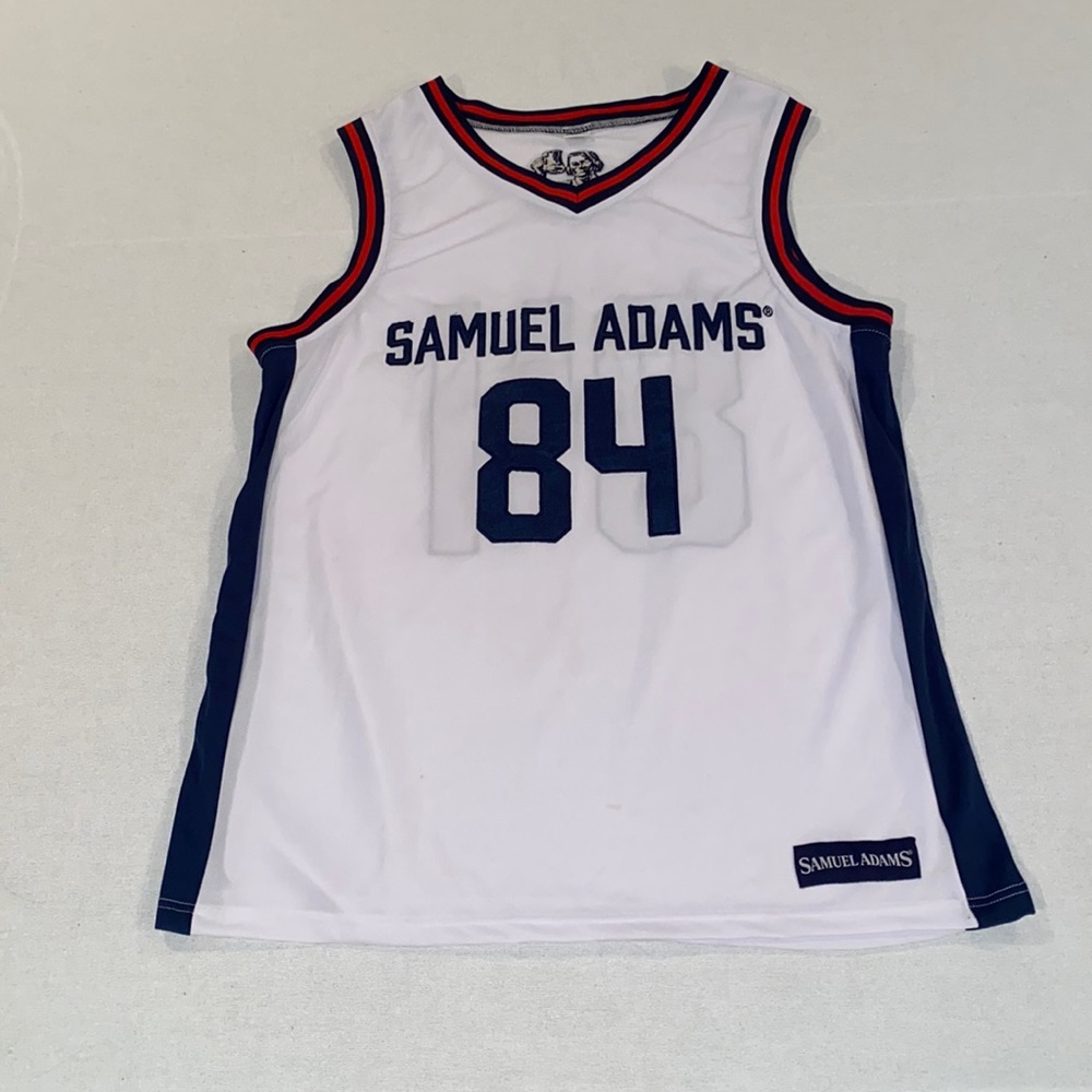 Samuel Adams men’s #84 white and blue sleeveless jersey size XL